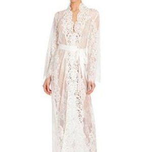 Jonquil White Bridal Lace Long Wrap Robe, XS